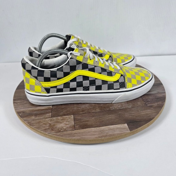 Vans Other - Vans Old Skool M Sz 9.5/ W 10.5 Yellow Gray Checkerboard Suede Skate Sneakers